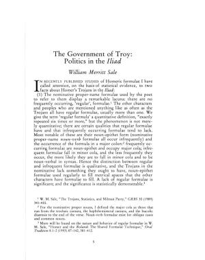 The Government of Troy: Politics in the Iliad William Merritt Sale