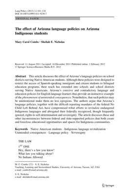 The Effect of Arizona Language Policies on Arizona Indigenous Students
