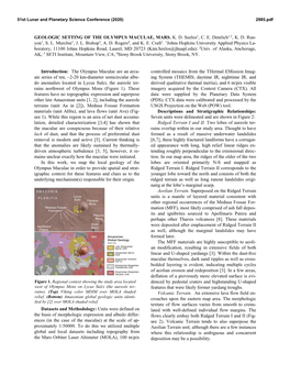 GEOLOGIC SETTING of the OLYMPUS MACULAE, MARS. K. D. Seelos1, C