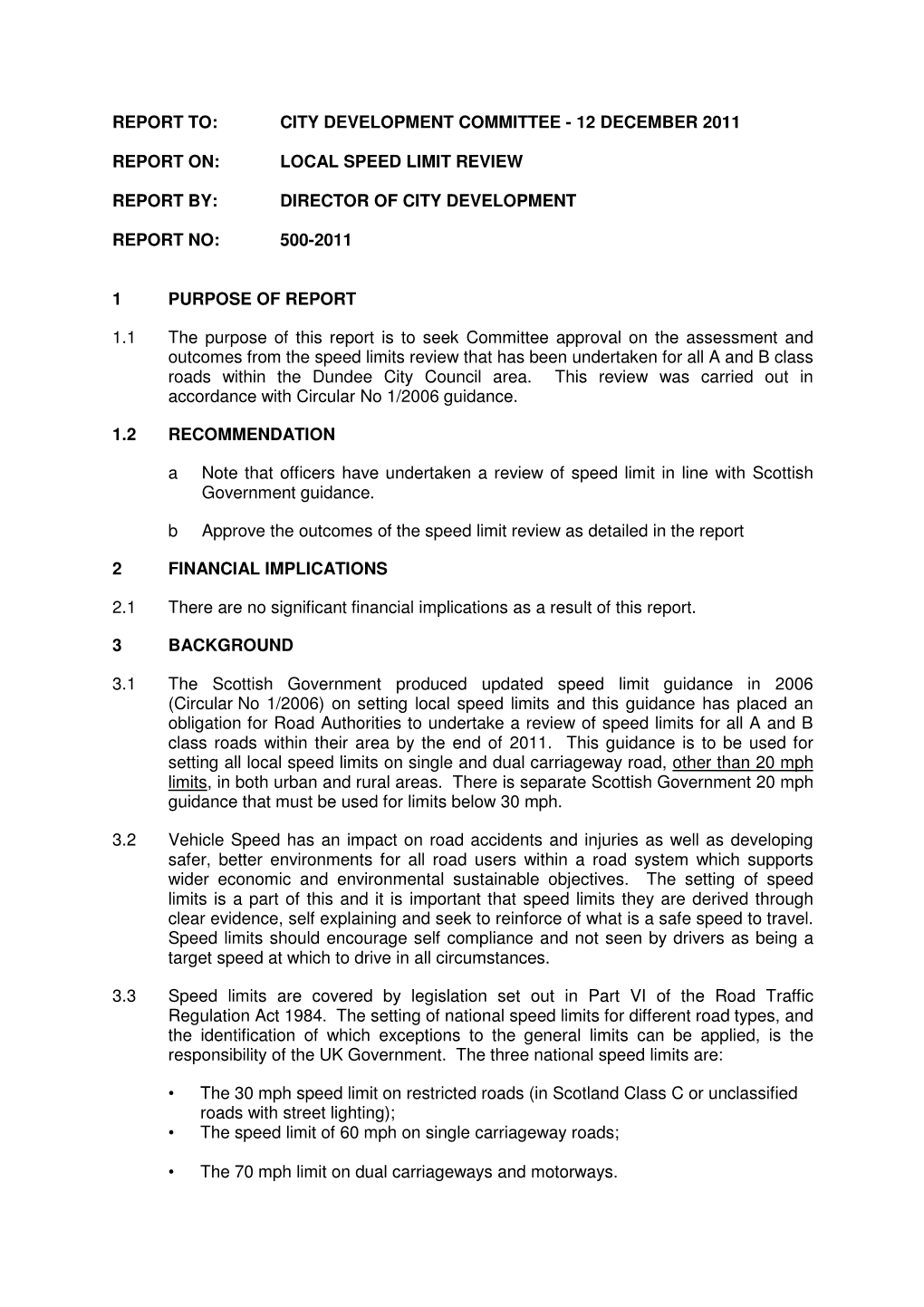 Local Speed Limit Review Report By