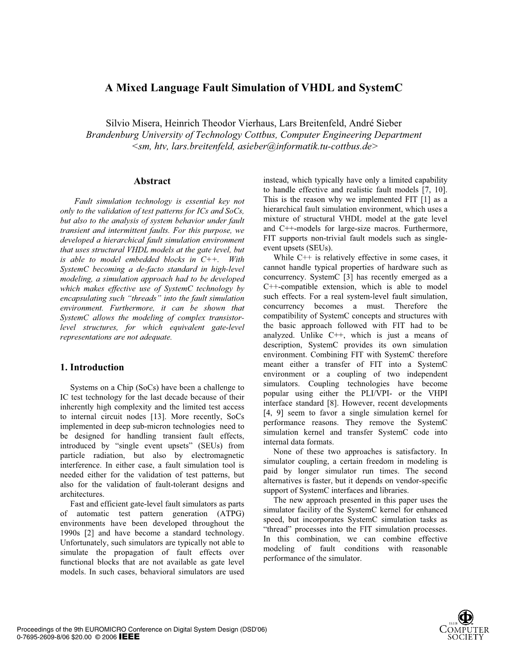 A Mixed Language Fault Simulation of VHDL and Systemc