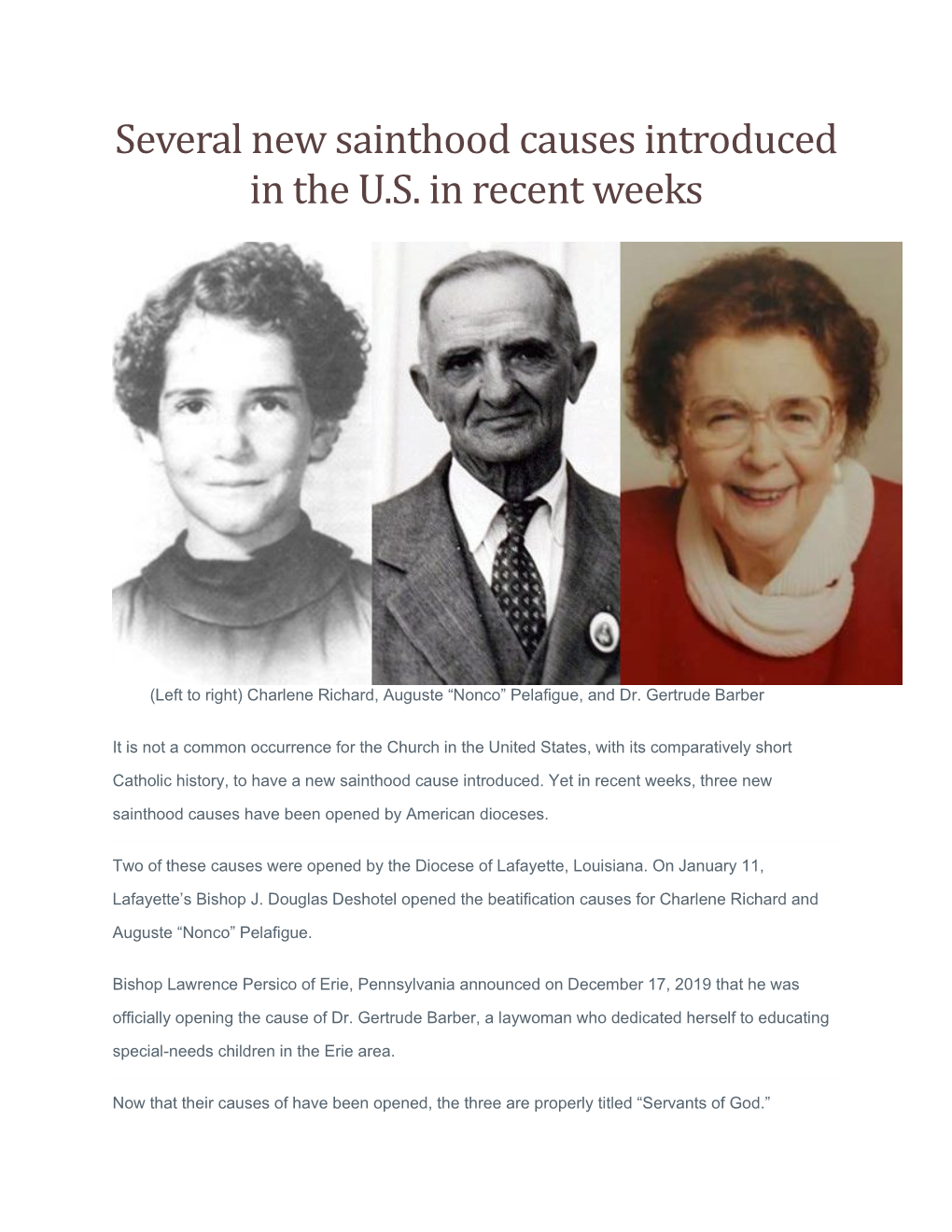 Several New Sainthood Causes Introduced in the U.S. in Recent Weeks