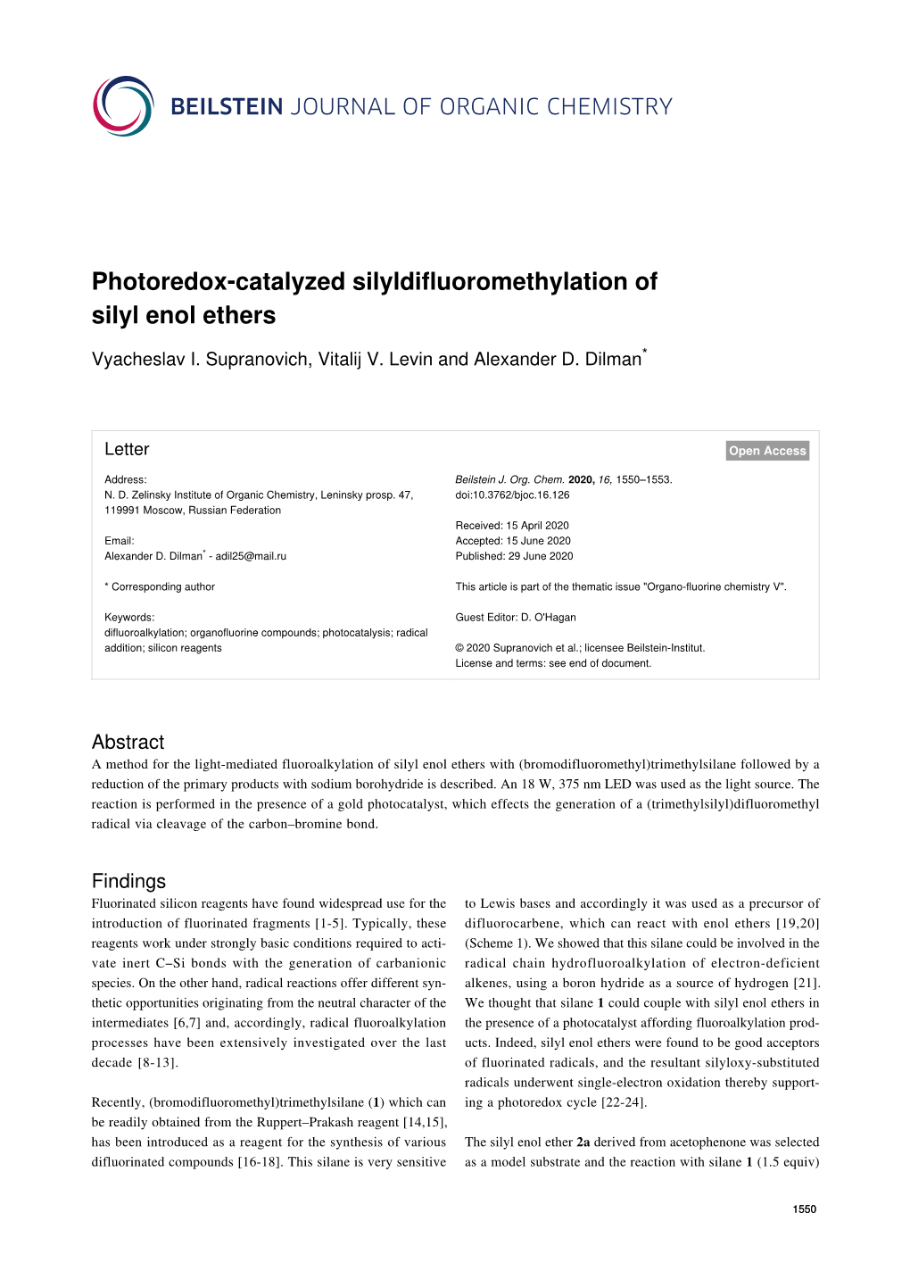 Photoredox-Catalyzed Silyldifluoromethylation of Silyl Enol Ethers