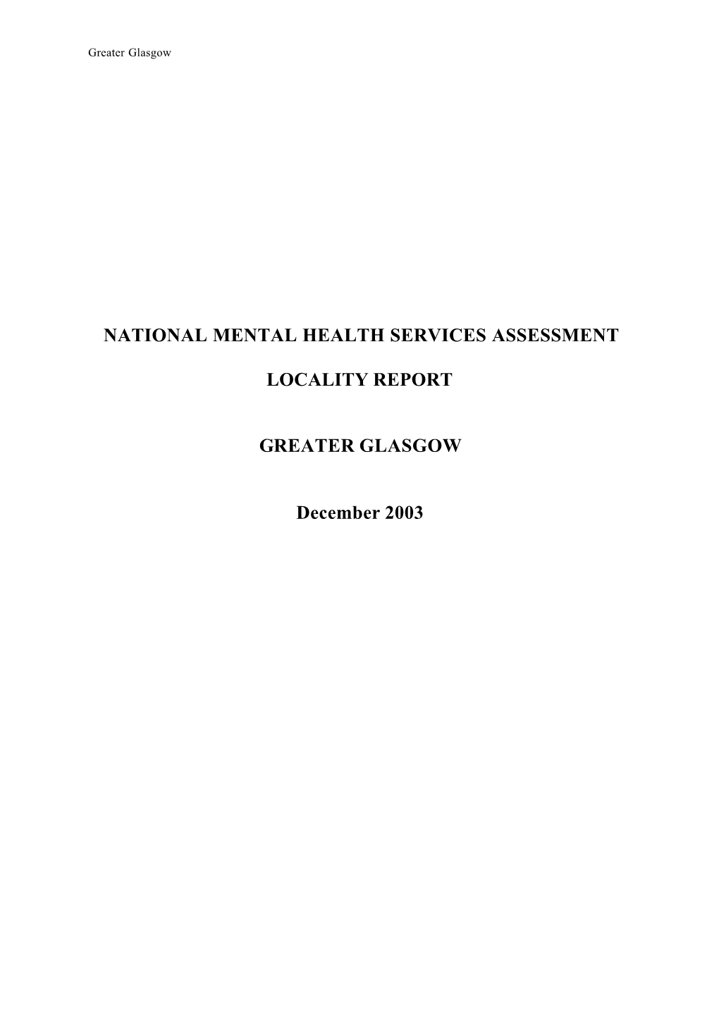 National Mental Health Services Assessment