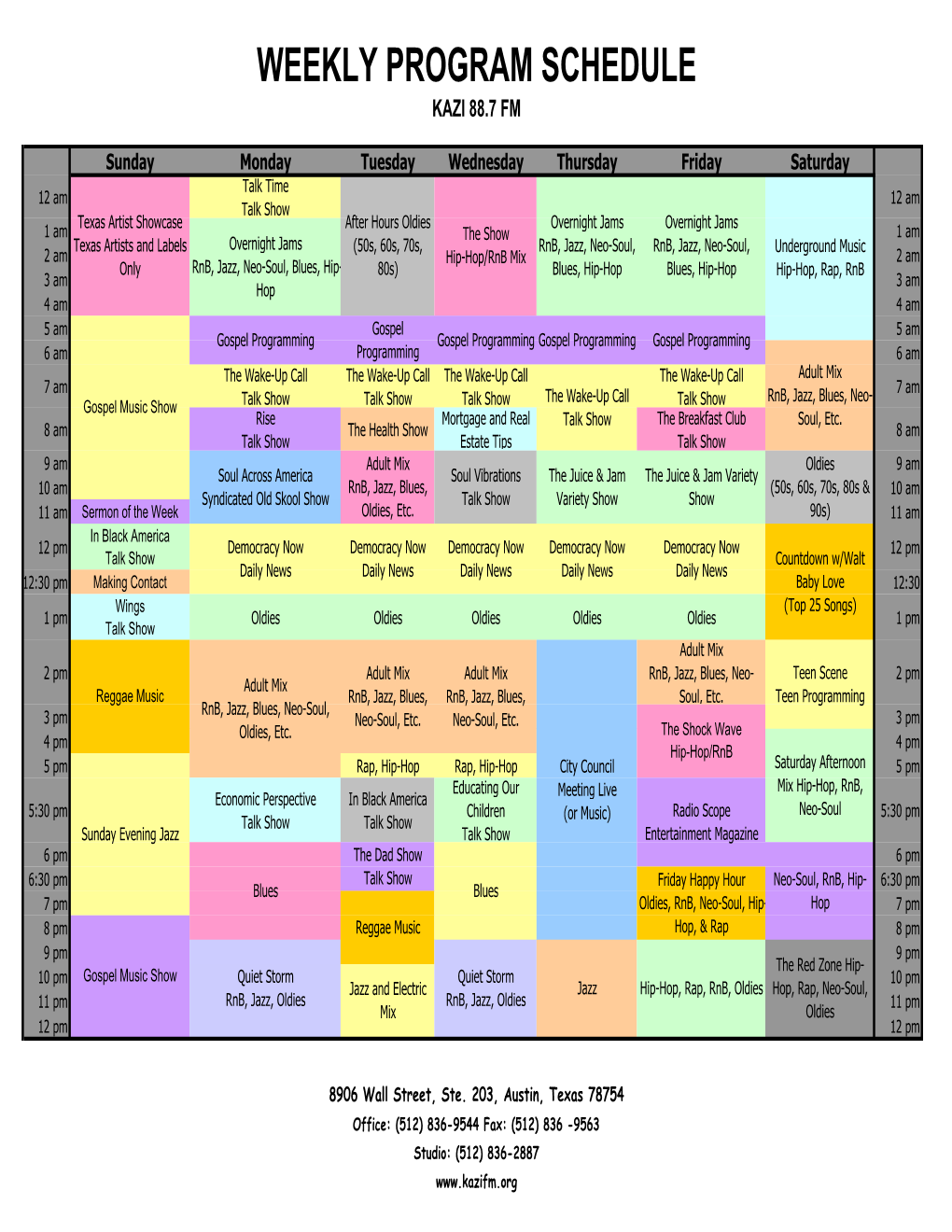 KAZI Weekly Program Schedule