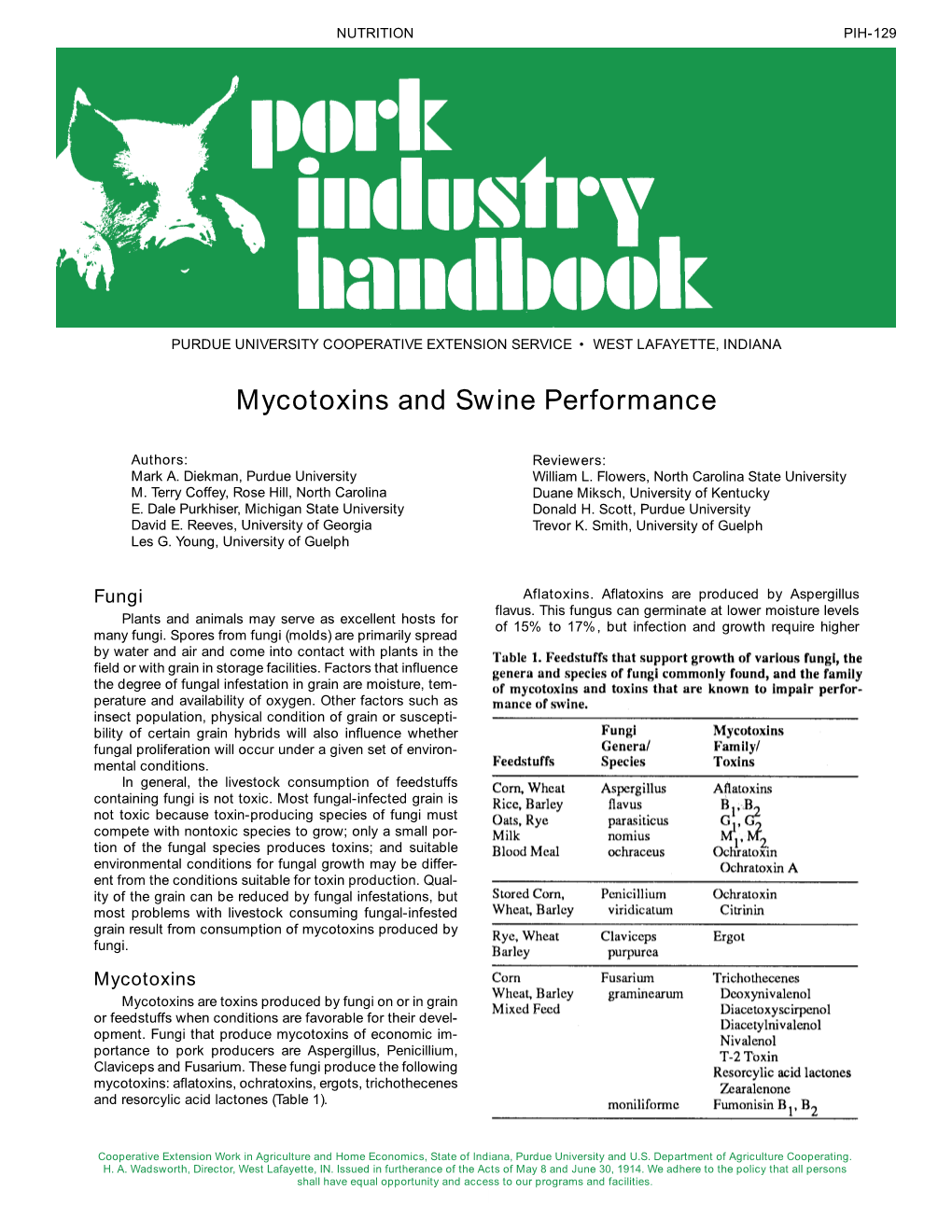 Mycotoxins and Swine Performance