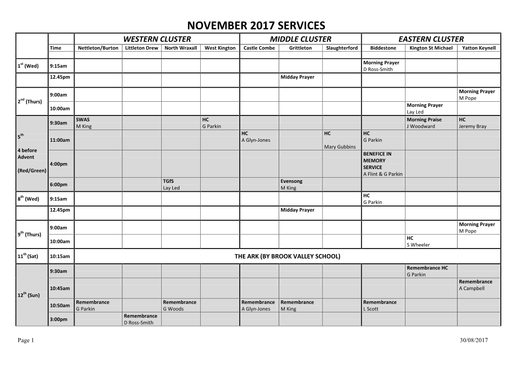 November 2017 Services