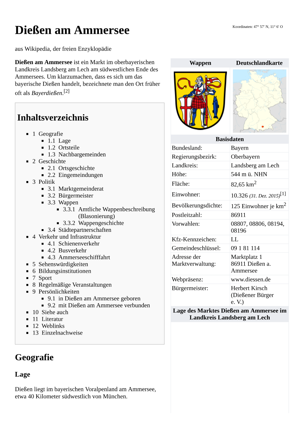 Dießen Am Ammersee Koordinaten: 47° 57′ N, 11° 6′ O Aus Wikipedia, Der Freien Enzyklopädie