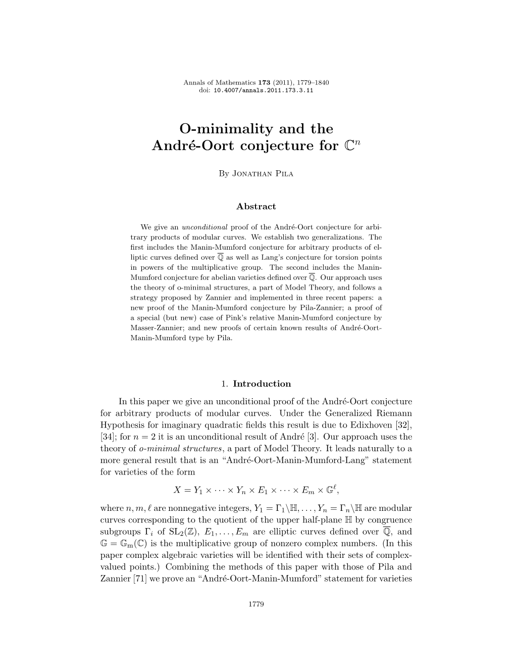 O-Minimality and the André-Oort Conjecture for Cn