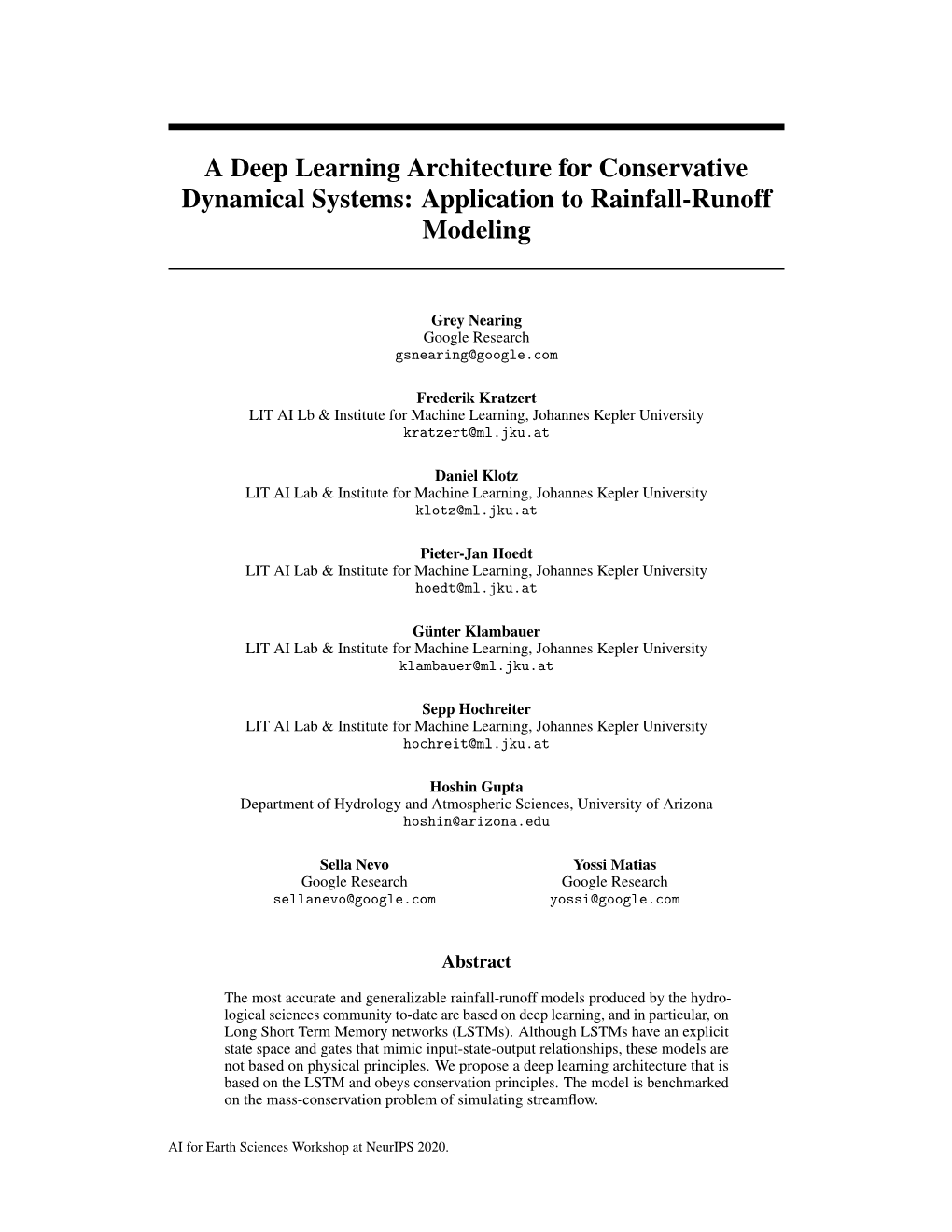 A Deep Learning Architecture for Conservative Dynamical Systems: Application to Rainfall-Runoff Modeling