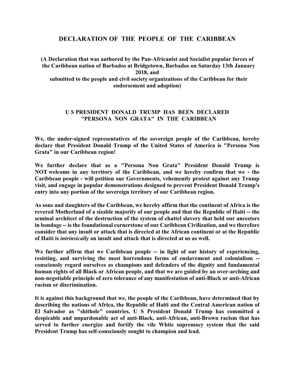 Declaration of the People of the Caribbean