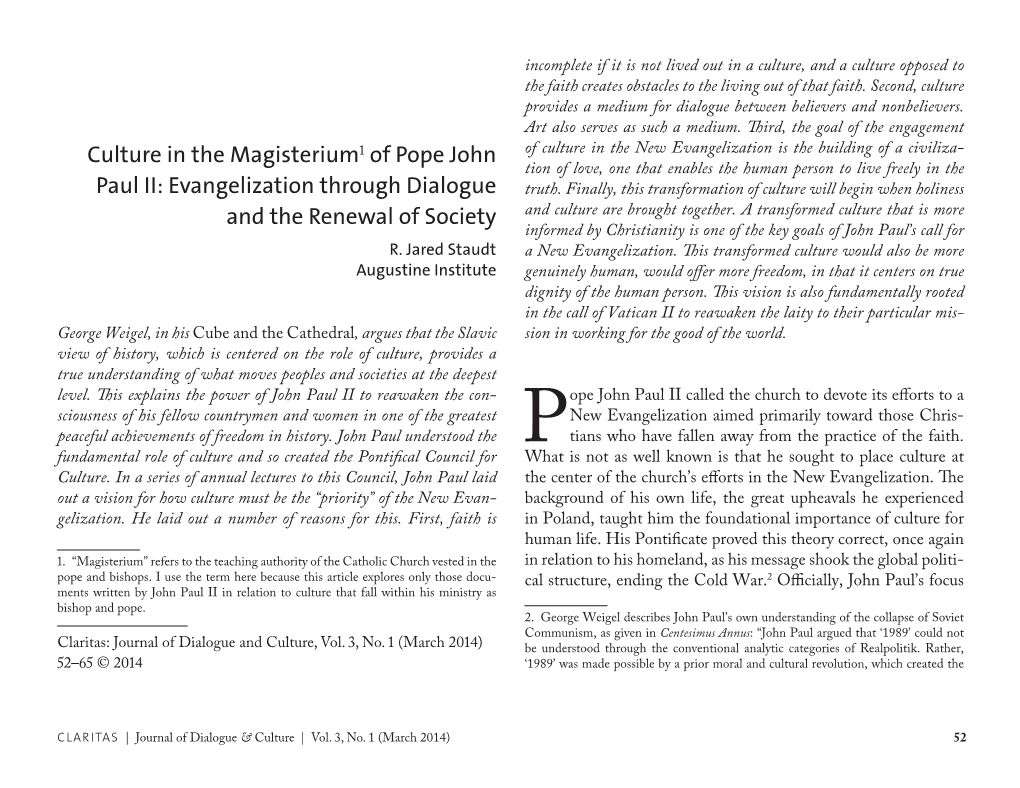 Culture in the Magisterium of Pope John Paul II