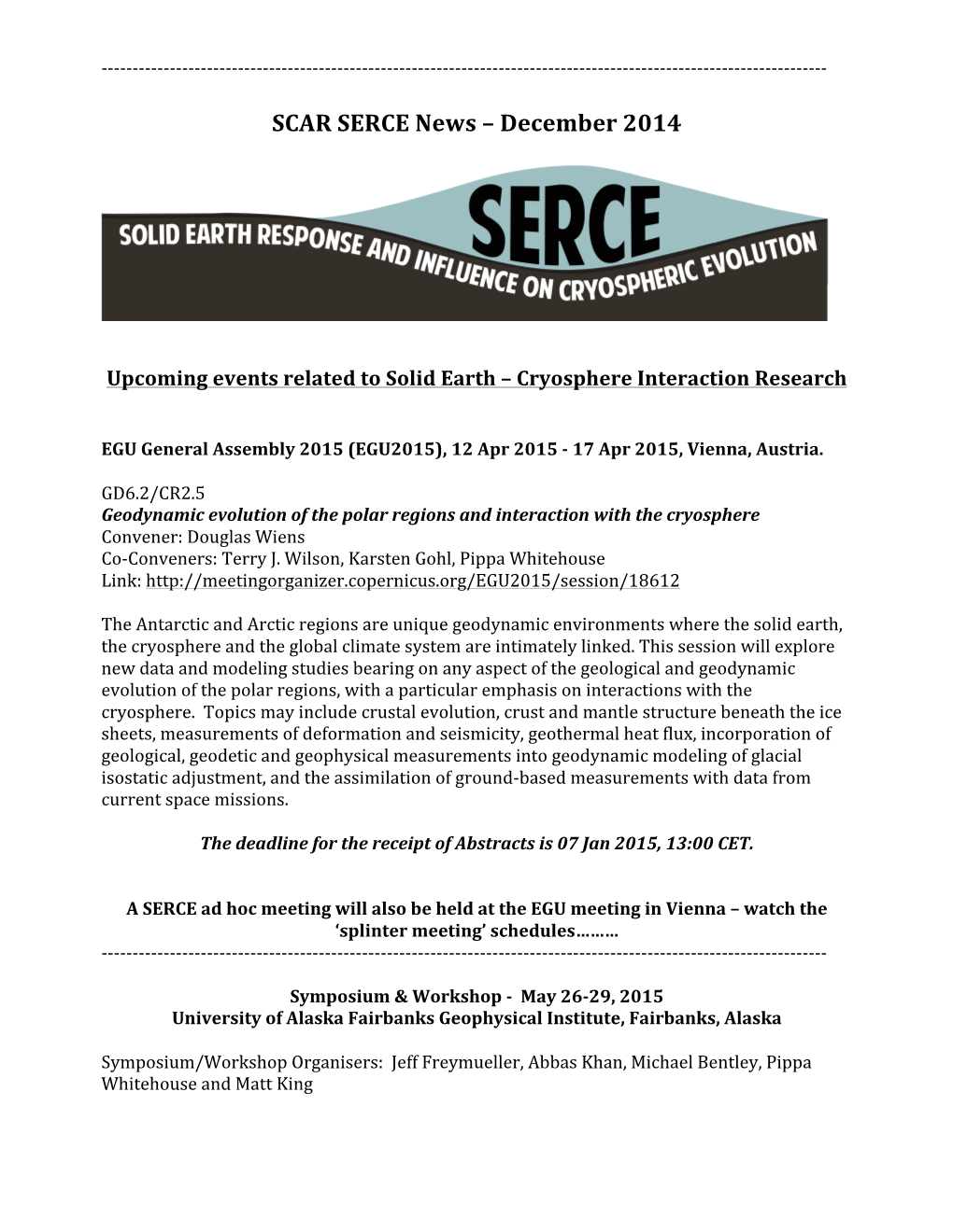 SERCE News – December 2014