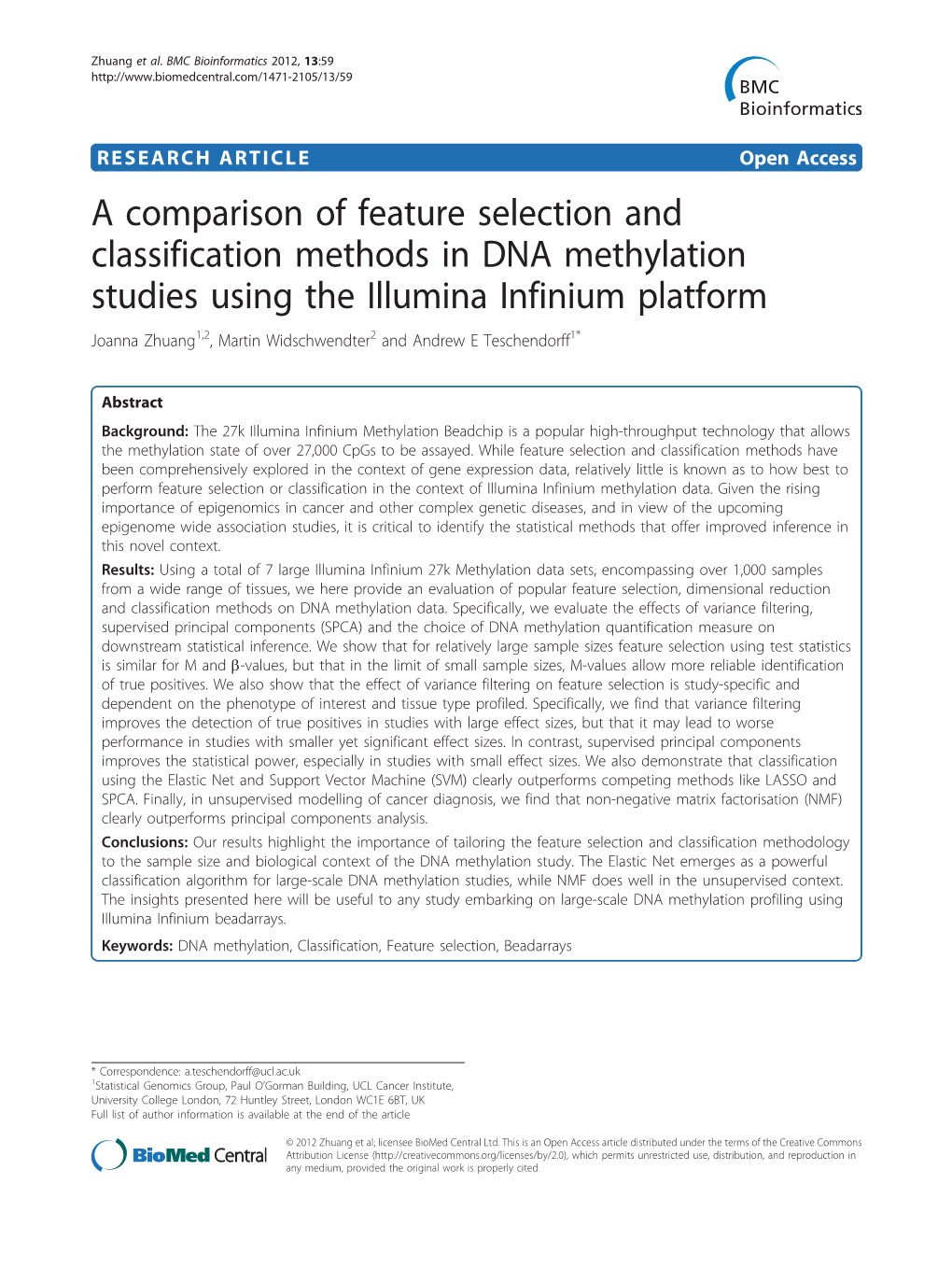 A Comparison of Feature Selection and Classification Methods in DNA