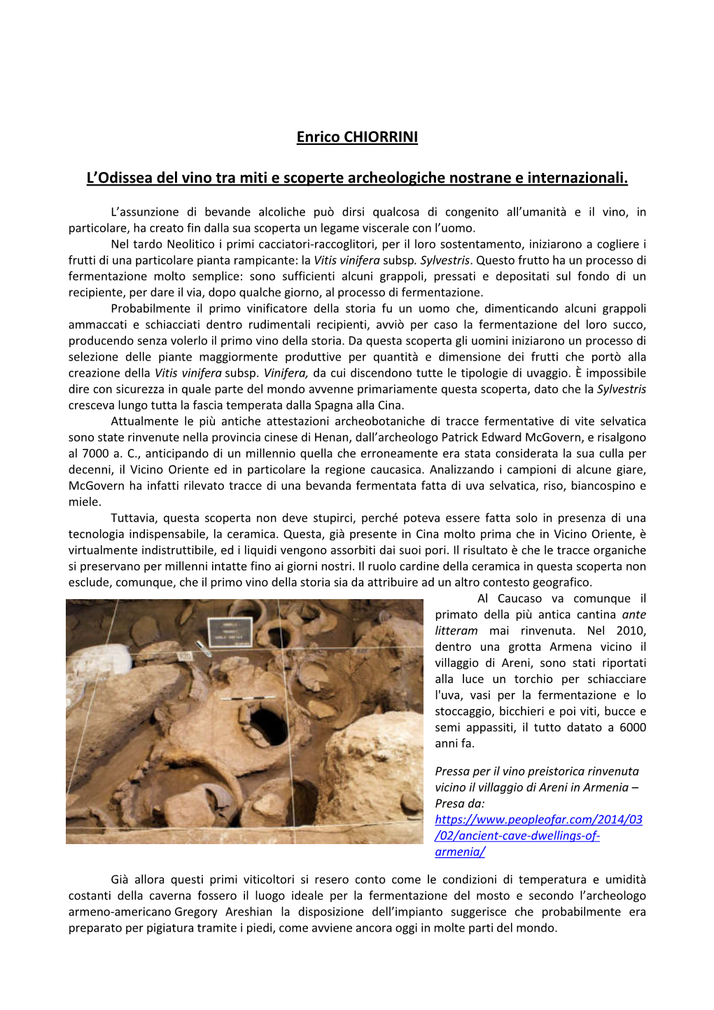 Enrico CHIORRINI L'odissea Del Vino Tra Miti E Scoperte Archeologiche