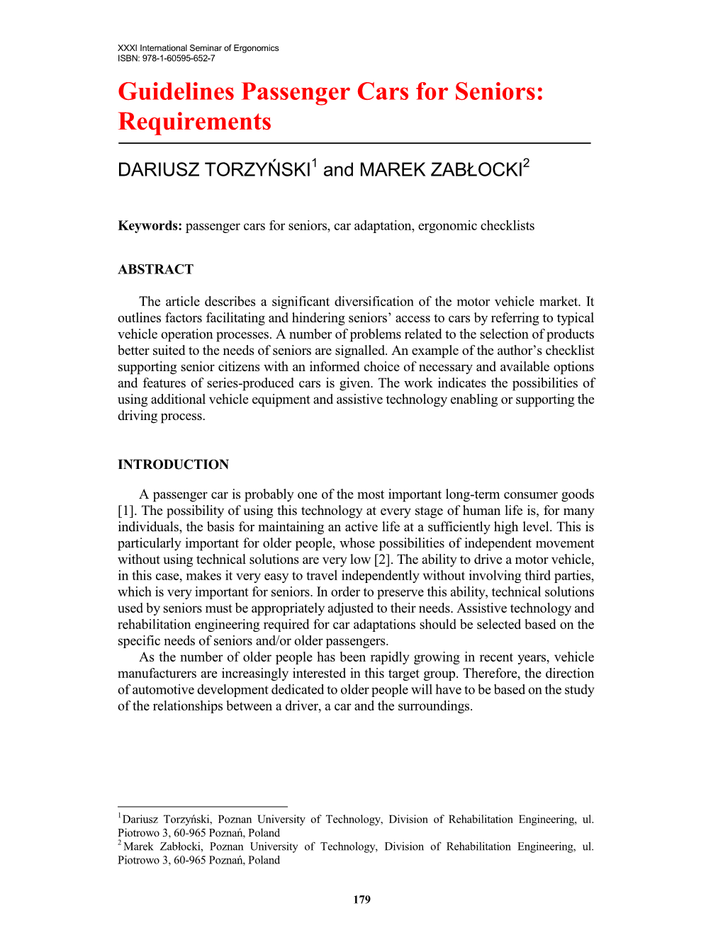 Guidelines Passenger Cars for Seniors: Requirements