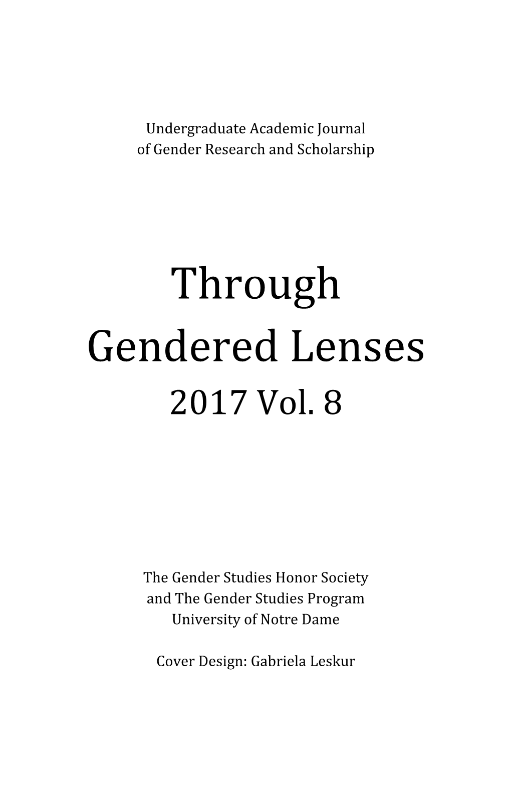 Through Gendered Lenses 2017 Vol