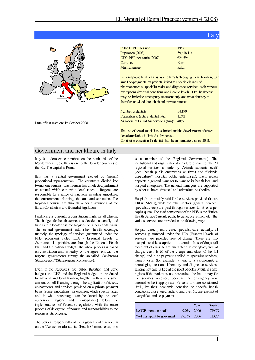 EU Manual of Dental Practice: Version 4 (2008)