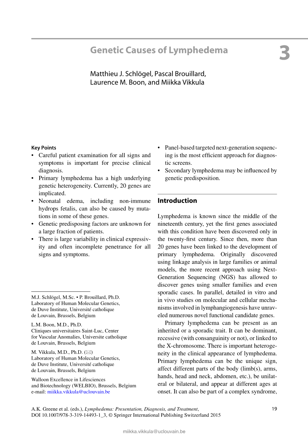 Genetic Causes of Lymphedema 3 Matthieu J