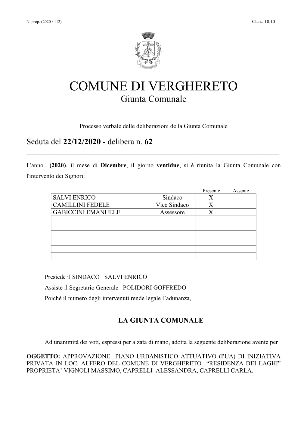 COMUNE DI VERGHERETO Giunta Comunale