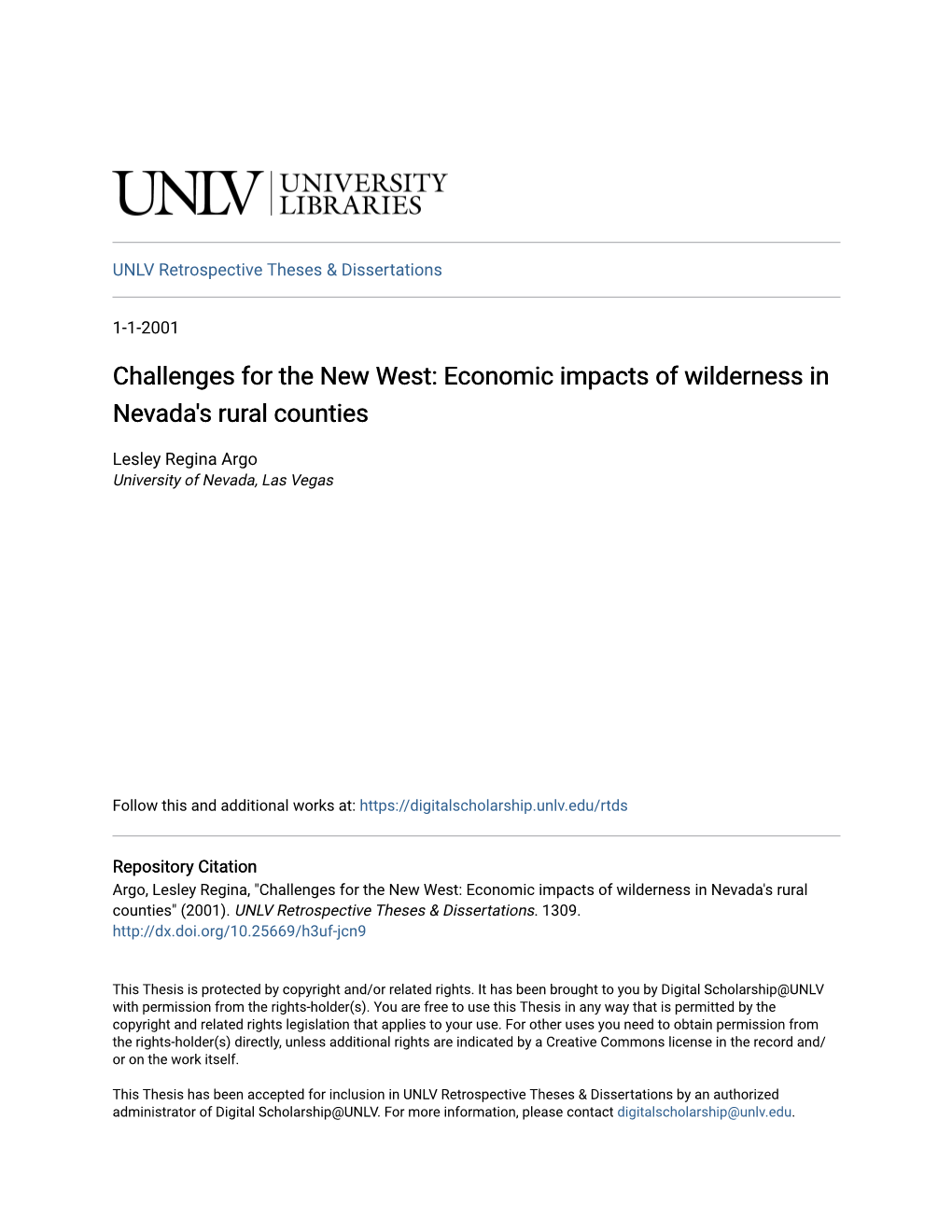 Economic Impacts of Wilderness in Nevada's Rural Counties