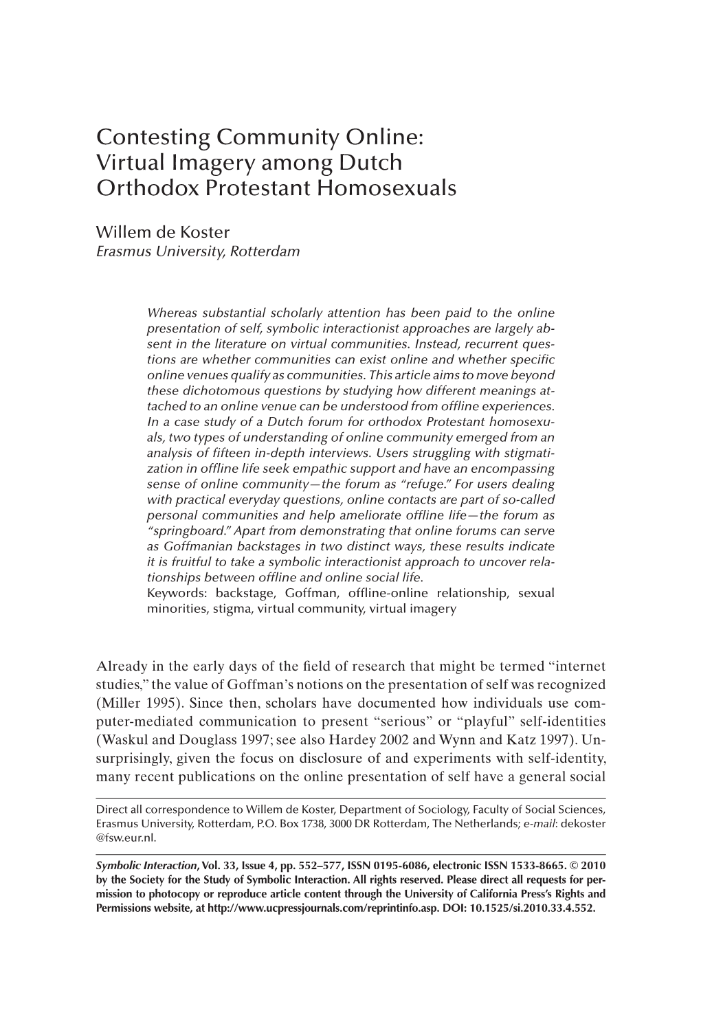 Virtual Imagery Among Dutch Orthodox Protestant Homosexuals