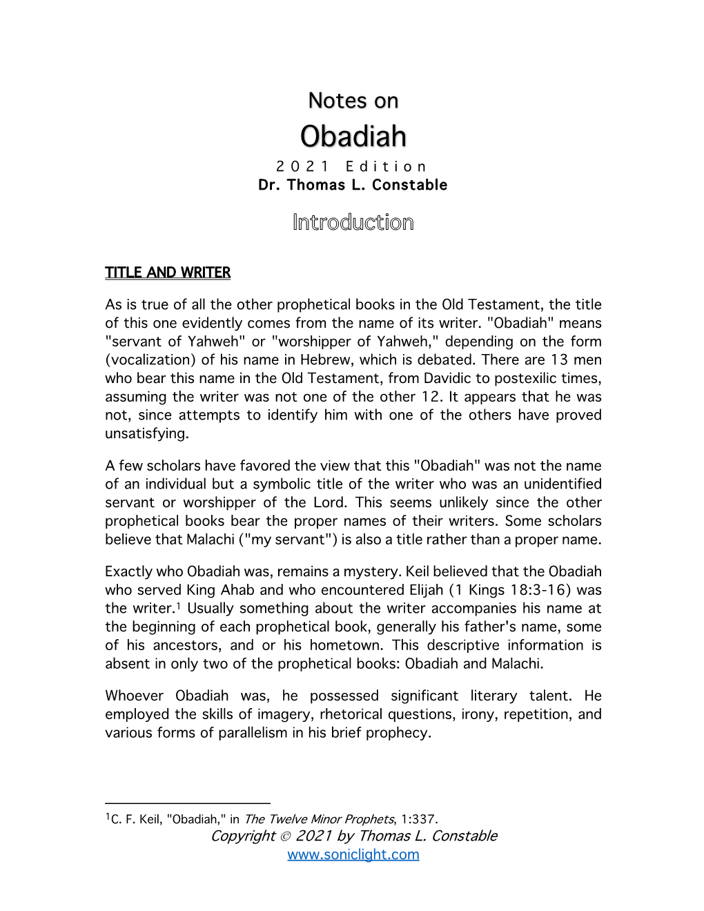 Obadiah 202 1 Edition Dr