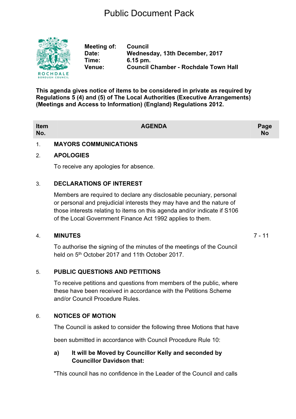 (Public Pack)Agenda Document for Council, 13/12/2017 18:15