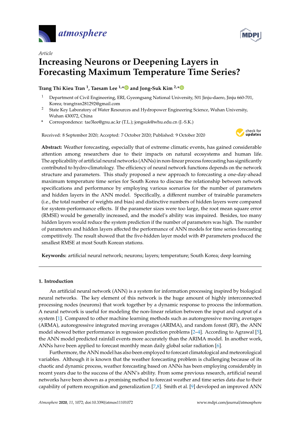 Increasing Neurons Or Deepening Layers in Forecasting Maximum Temperature Time Series?