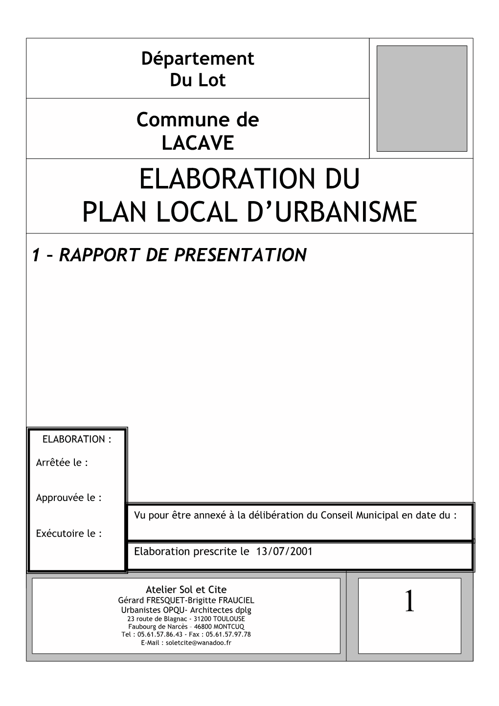 Elaboration Du Plan Local D'urbanisme