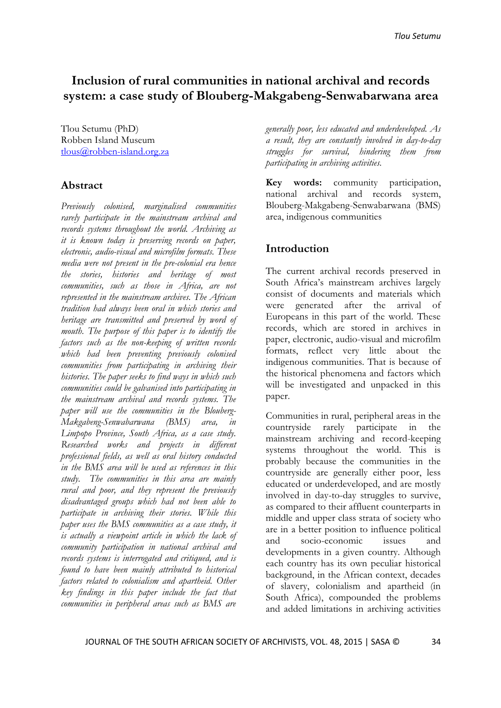 Inclusion of Rural Communities in National Archival and Records System: a Case Study of Blouberg-Makgabeng-Senwabarwana Area