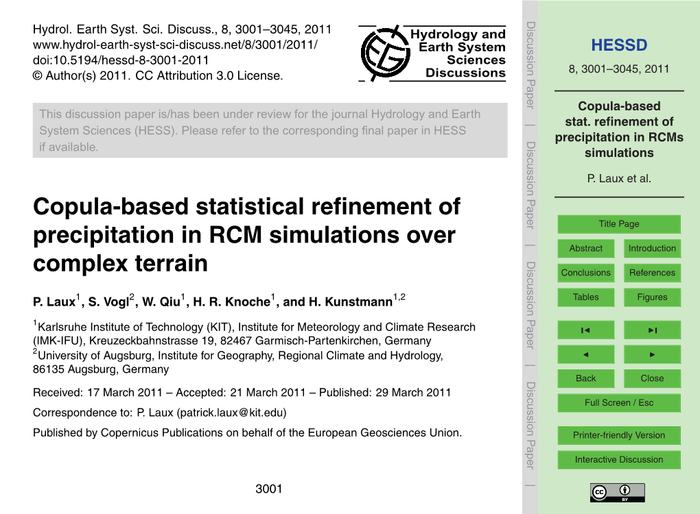 Copula-Based Stat. Refinement of Precipitation in Rcms Simulations