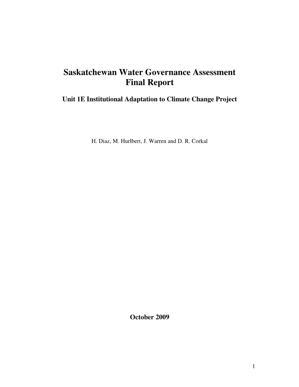 Saskatchewan Water Governance Assessment Final Report