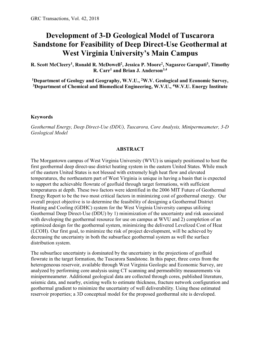 Development of 3-D Geological Model of Tuscarora Sandstone for Feasibility of Deep Direct-Use Geothermal at West Virginia University’S Main Campus R