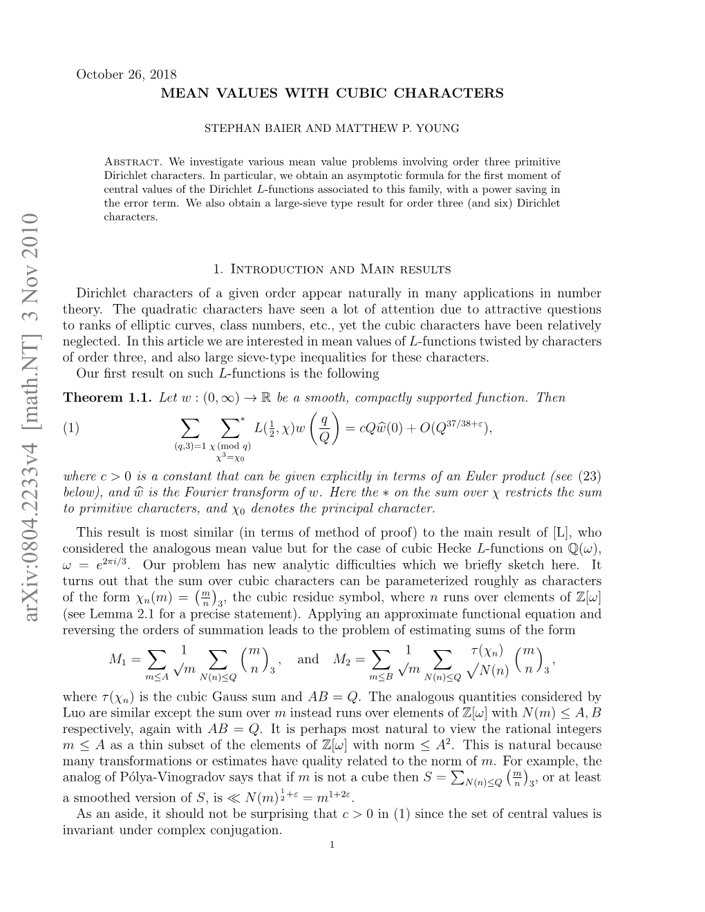 Arxiv:0804.2233V4 [Math.NT]