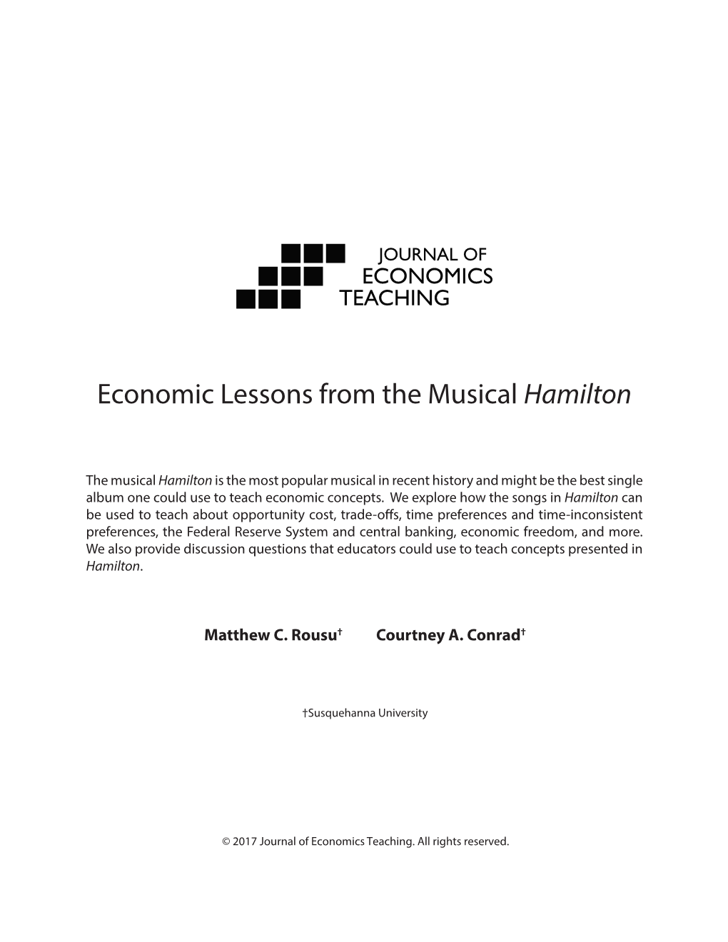 Economic Lessons from the Musical Hamilton