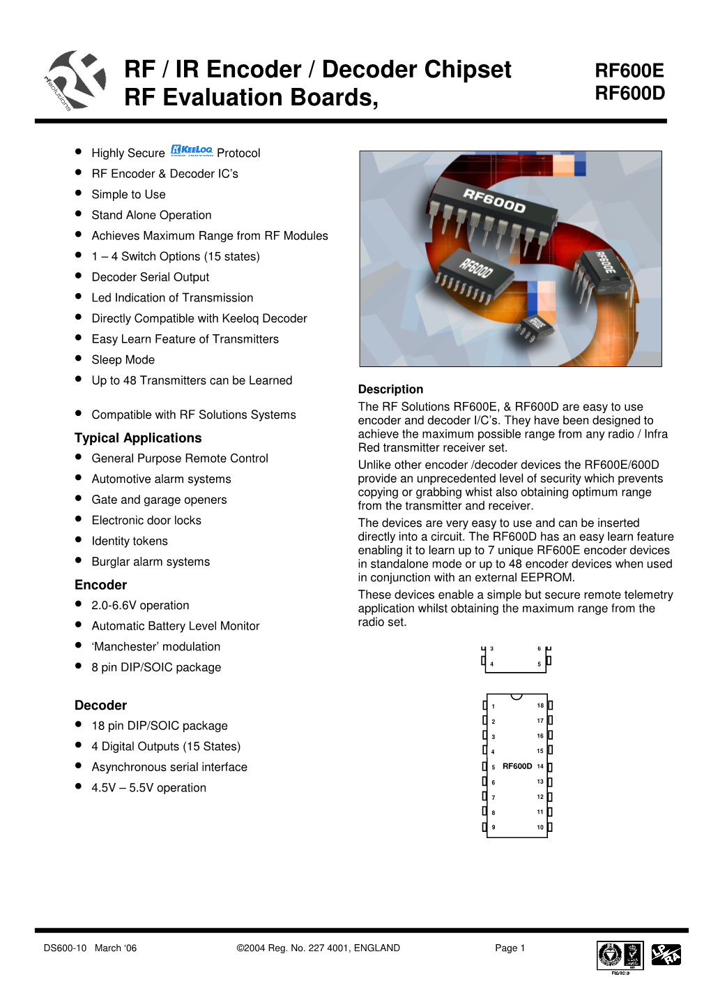 RF / IR Encoder / Decoder Chipset RF Evaluation Boards