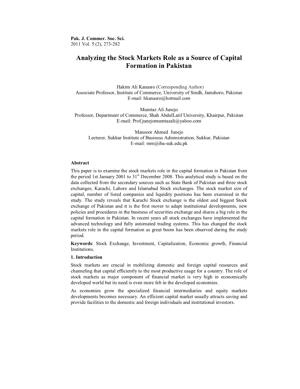 Analyzing the Stock Markets Role As a Source of Capital Formation in Pakistan