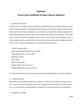 Gateway Terms and Conditions Open Source Software