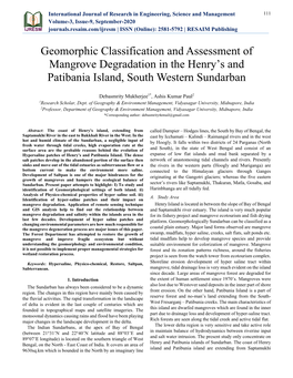 Geomorphic Classification and Assessment of Mangrove Degradation in the Henry’S and Patibania Island, South Western Sundarban