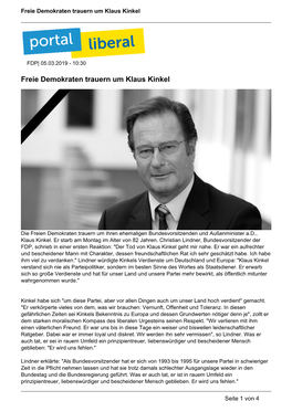 Freie Demokraten Trauern Um Klaus Kinkel