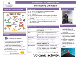 Volcanic Activity in Autumn Term 1, Year 3 Are Learning About Discovering Dinosaurs