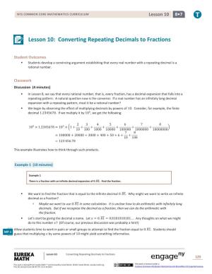 Lesson 10: Converting Repeating Decimals to Fractions