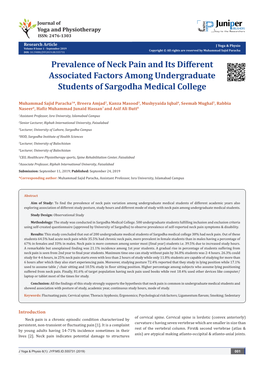 Prevalence of Neck Pain and Its Different Associated Factors Among Undergraduate Students of Sargodha Medical College