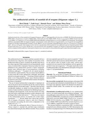 The Antibacterial Activity of Essential Oil of Oregano (Origanum Vulgare L.)