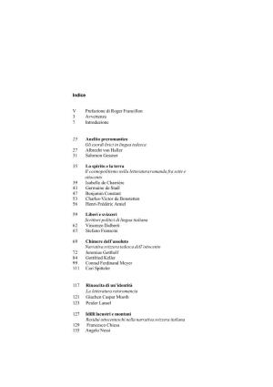Indice V Prefazione Di Roger Francillon 3 Avvertenza 7 Introduzione 25 Anelito Preromantico Gli Esordi Lirici in Lingua Tedesca