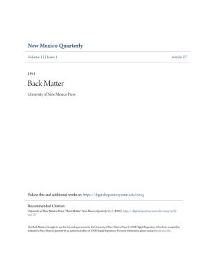 Back Matter University of New Mexico Press