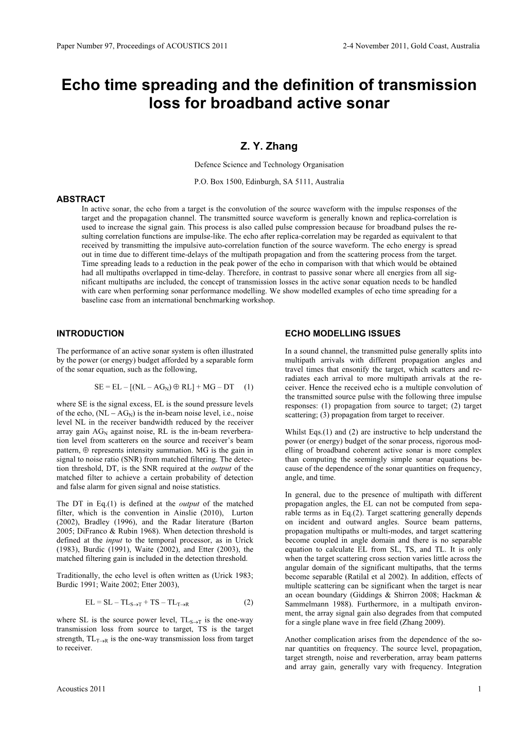 Echo Time Spreading and the Definition of Transmission Loss for Broadband Active Sonar