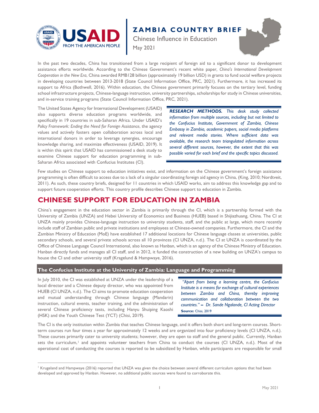 Zambia Country Brief: Chinese Influence in Education, May 2021