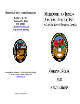 Metropolitan Junior Baseball League, Inc. Official Rules